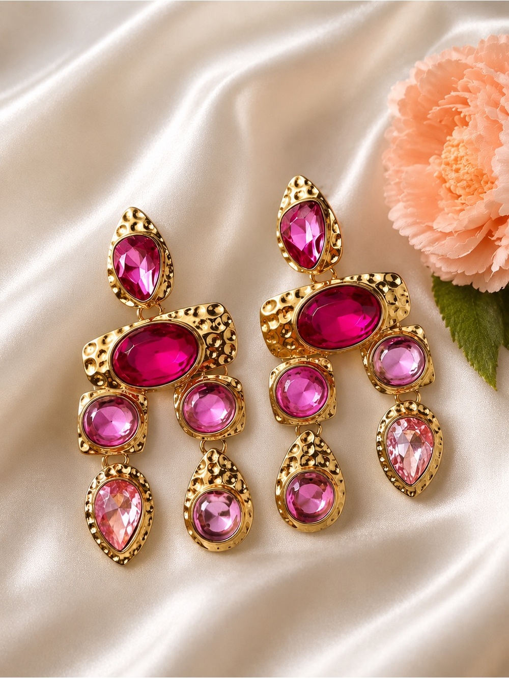 ✨ Pink Statement Crystal Chandelier Earrings ✨